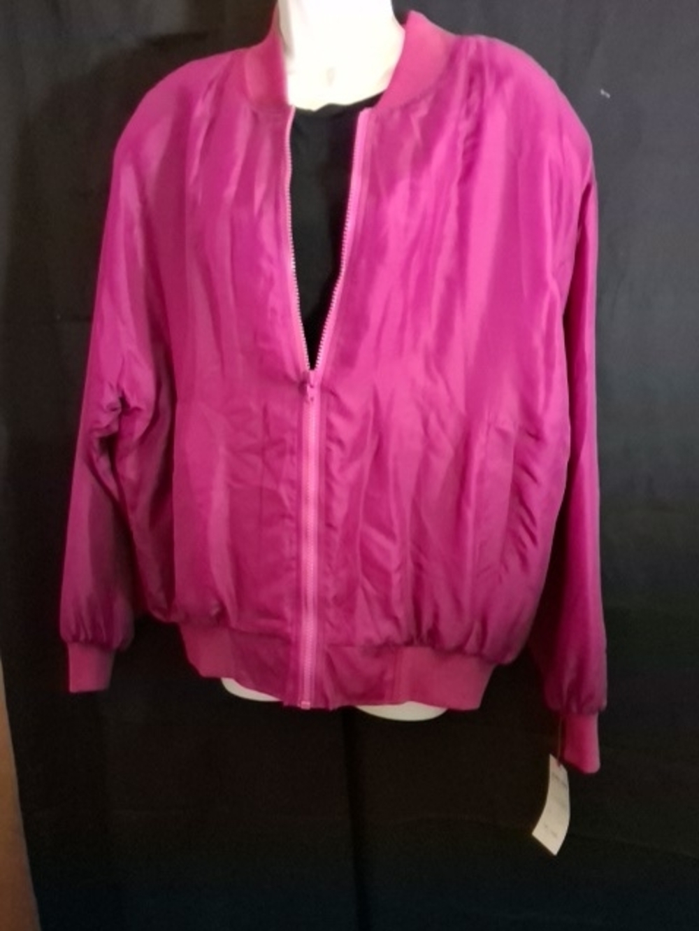 NWT 100% Silk Women's Fuchsia Bomber Jacket - Classic Zip Front
